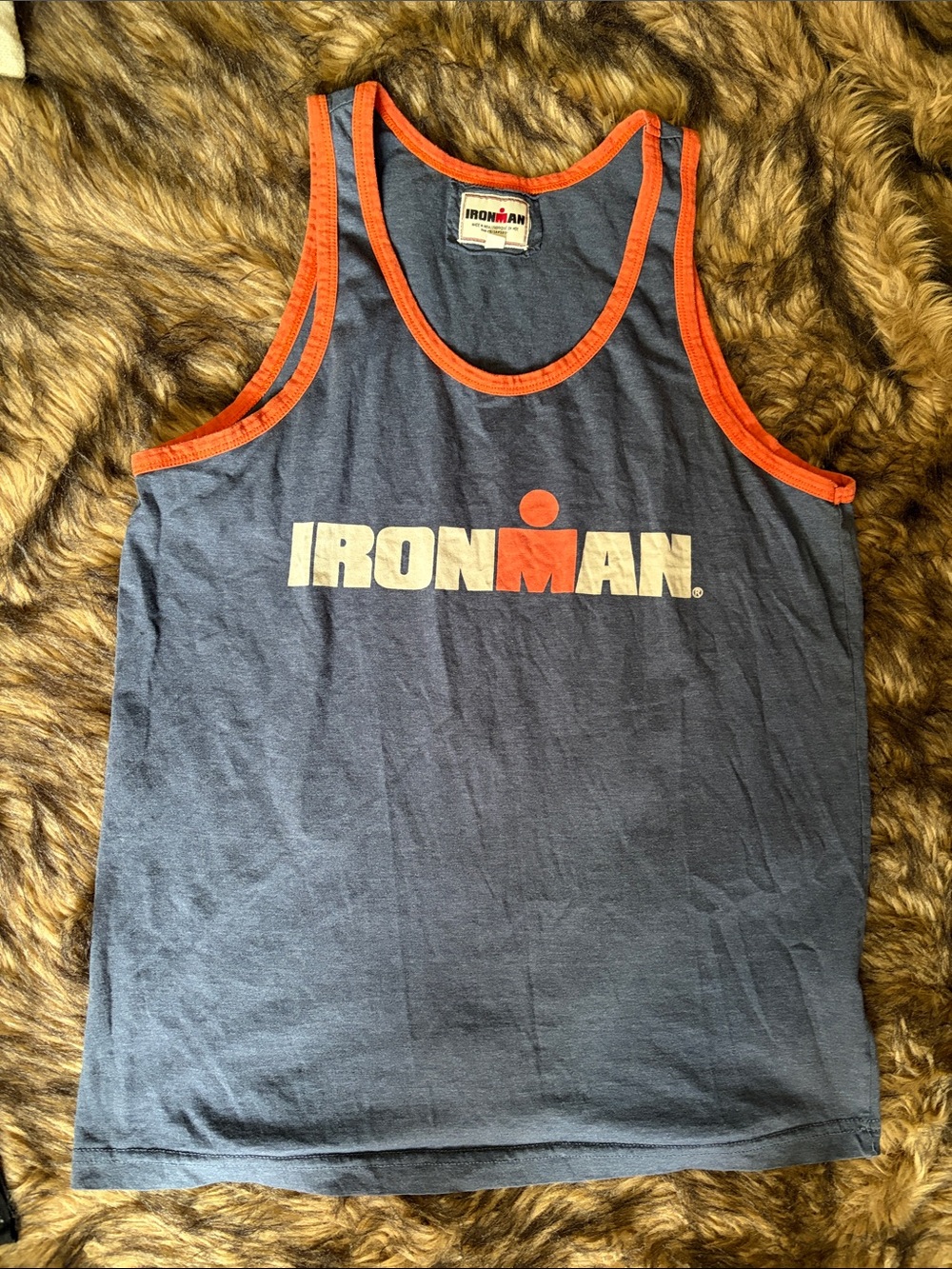 Iron Man Navy Tank Top - Orange Trim With Iron Man Logo Size Large
